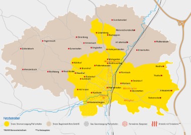 Karte mit Netzgebiet für Strom, Gas und Fernwärme